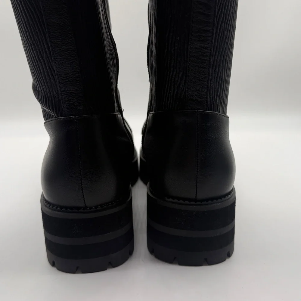 Cecelia New York Gold Chain Lace Knee High Tiny Leather Boot 8.5 Black
